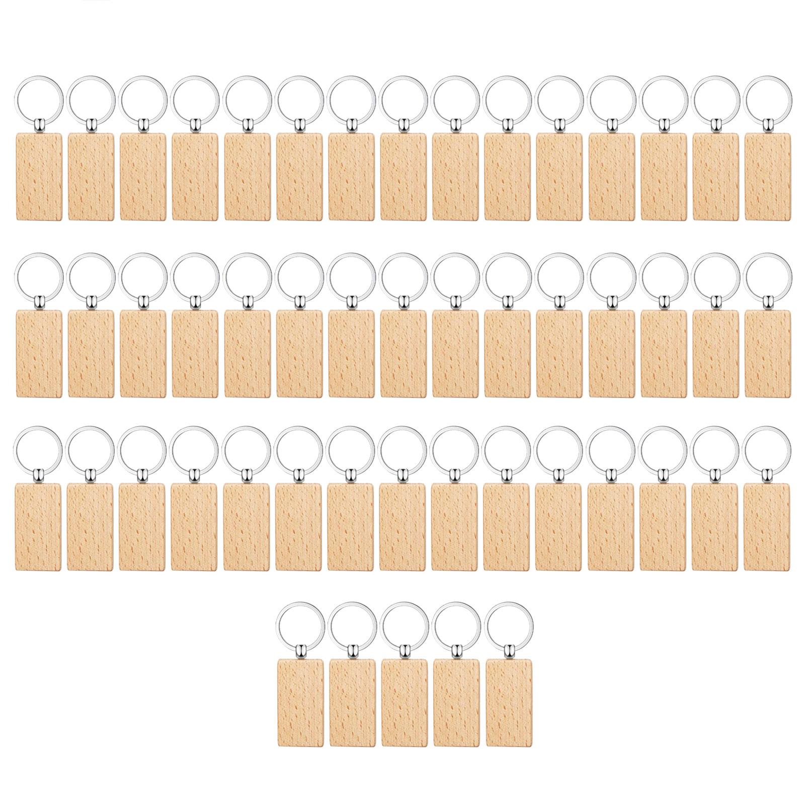 

50Pcs Blank Wooden Keychain Set, Unfinished Wood Pieces with Key Rings Wood Key Ring Key Tags DIY Supplies for Craft