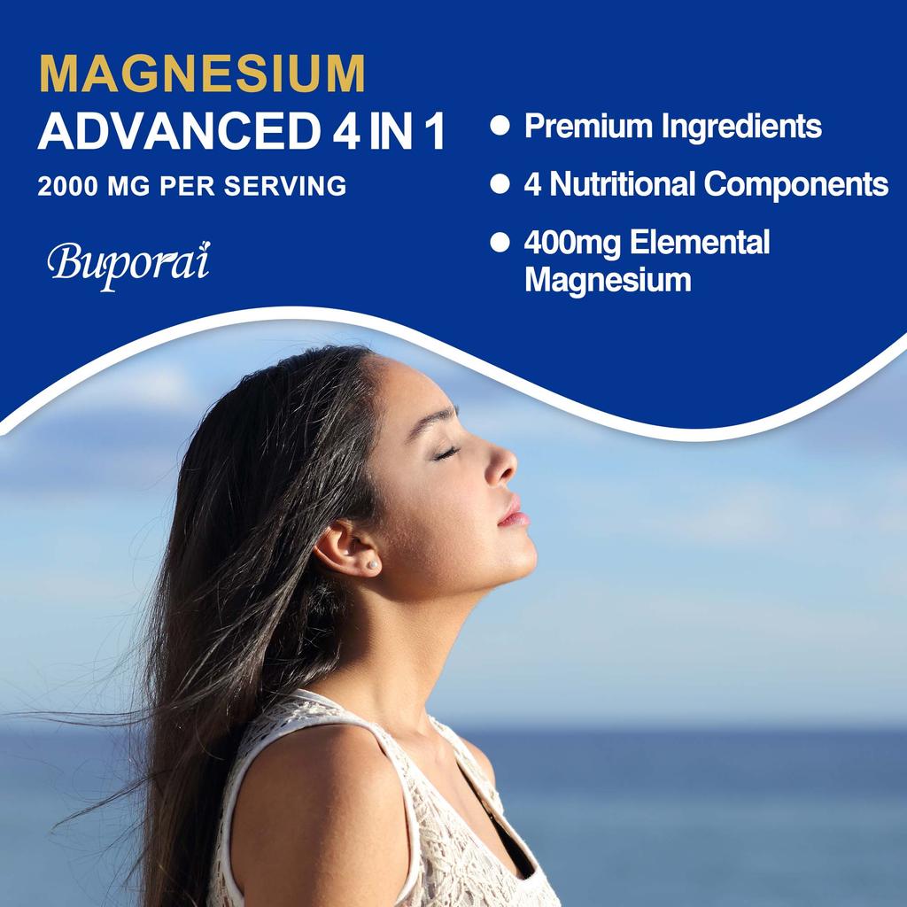 Magnesium-Glycinat-Komplex 4-in-1 - 2000 mg pro Portion, Magnesiumbisglycinat, Magnesiumcitrat, Magnesiummalat und Magnesiumtaurat