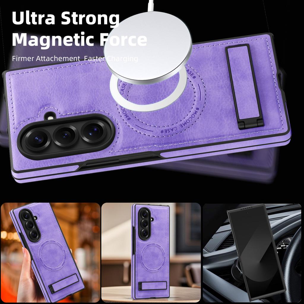 For Samsung Galaxy Z Fold7 5G Case Compatible with MagSafe Kickstand Leather Phone Back Cover