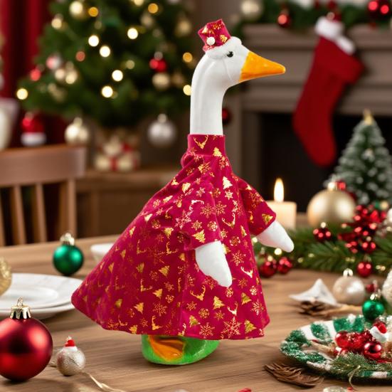 Porch Goose Outfits Gold Stamping Skull Christmas Tree Pattern Goose Clothes for 23" Cement Goose Holiday Goose Costume for Garden Yard Decor