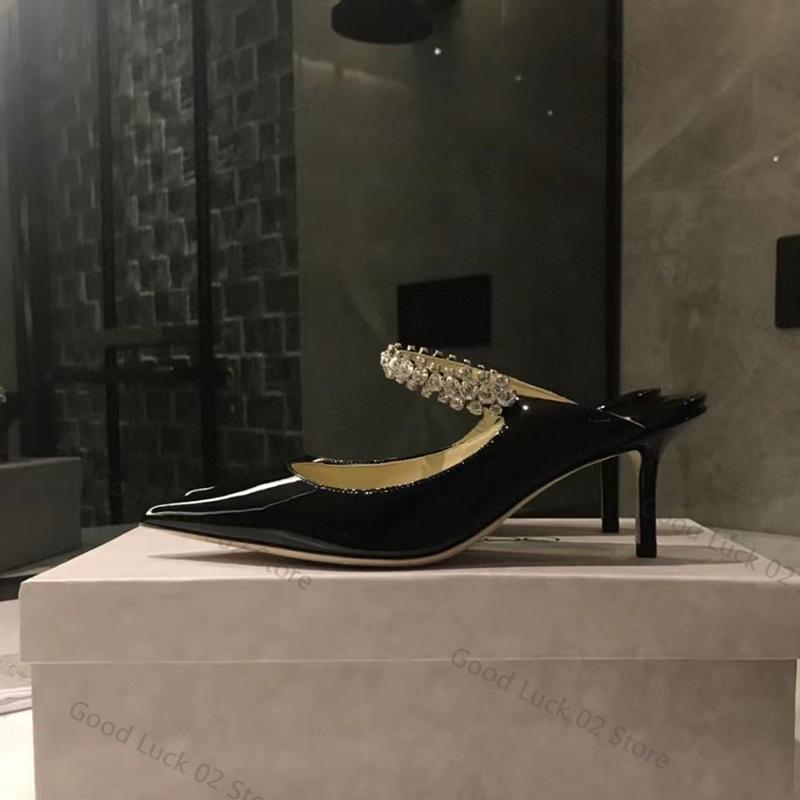 Mules Elegante din Piele Vârf Ascuțit Sandale cu Toc Înalt Stilate Îmbogățite cu Strass Încălțăminte Sofisticată pentru Petrecere și Seară