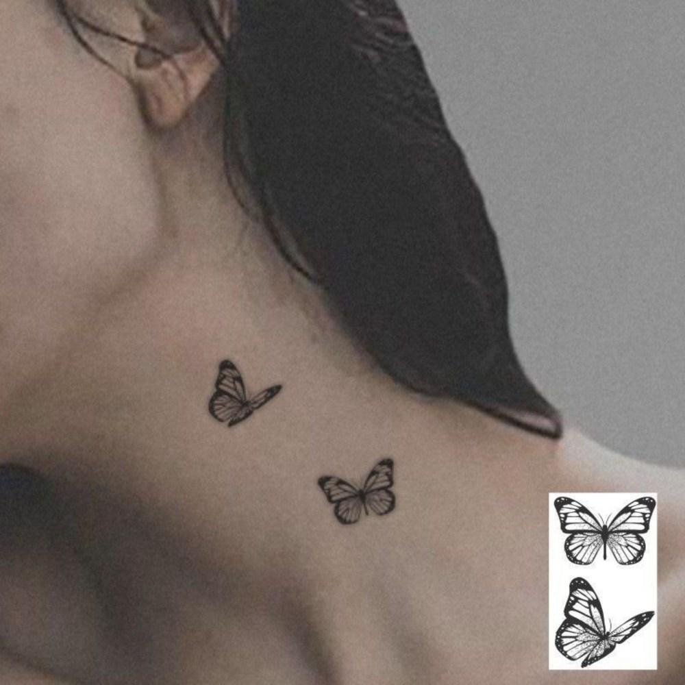 BLOWFISHFUGU Butterfly Tattoo Sticker Semi-permanent Tattoo Sticker Clavicle Tattoo Patch 10 Sheets, 10 Pieces, Black