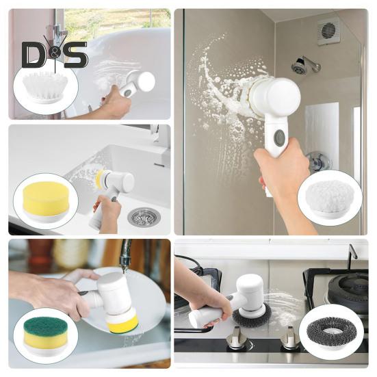 Electric Spin Brush Cordless High Torque Handheld Rotary Brush Tub Shower Tile Floor Scrubber with 5 Replaceable Heads