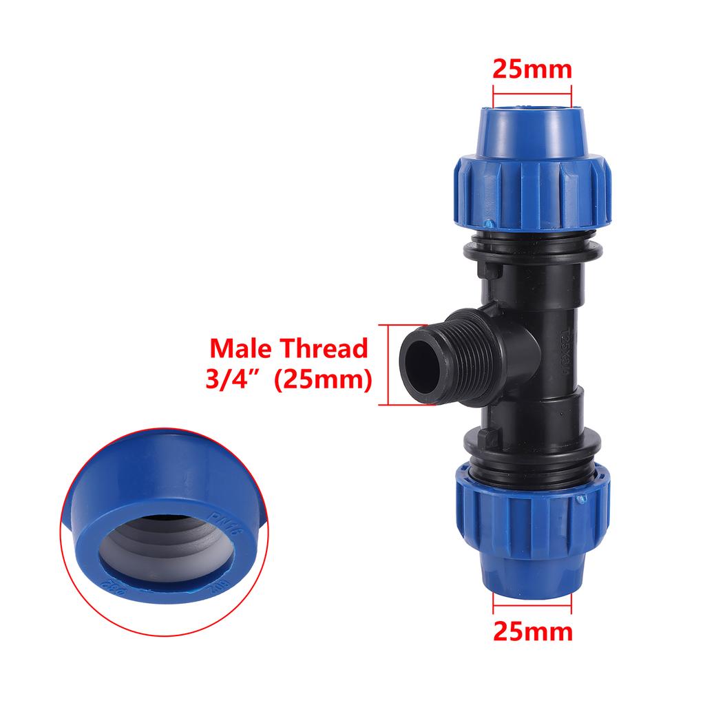 20/25/32mm PE Pipe Fitting 1/2" 3/4" 1" Male Thread Elbow Tee Connector Garden Greenhouse Agriculture Irrigation Water Connector