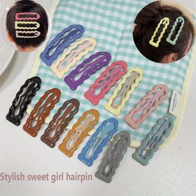10 Stück Mode für Mädchen Morandi Farbe Bogen Geometrische Haaraccessoires für Mädchen Haarspangen Einfache süße Wellen-Haarspangen für Frauen