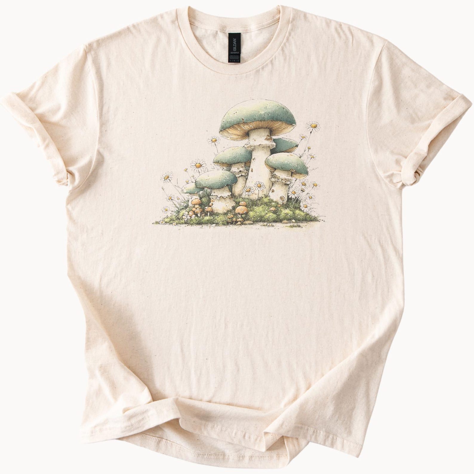 Whimsical Mushroom T Shirt Forest Green Fungi Watercolor Art Botanical Nature Graphic Tee Shirt for Mushroom Lovers Gift 150