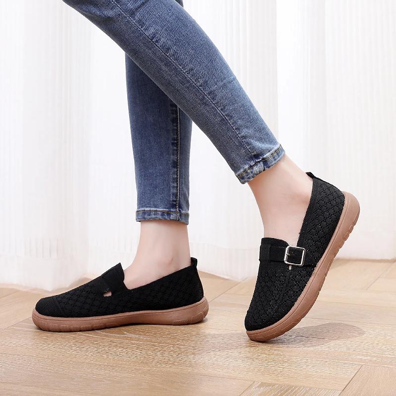 Nowe płócienne buty z miękką podeszwą są wygodne, tkane w locie, oddychające i lekkie buty casualowe, damskie buty antypoślizgowe, buty siateczkowe.