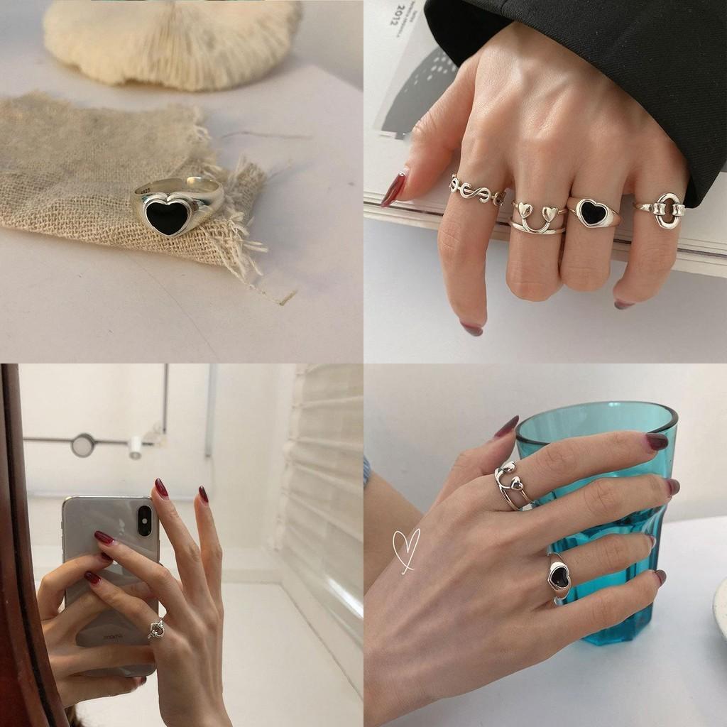 Stylish 925 Pure Silver Heart Shape Ring Cute Smile Design Adjustable Finger Jewelry For Women