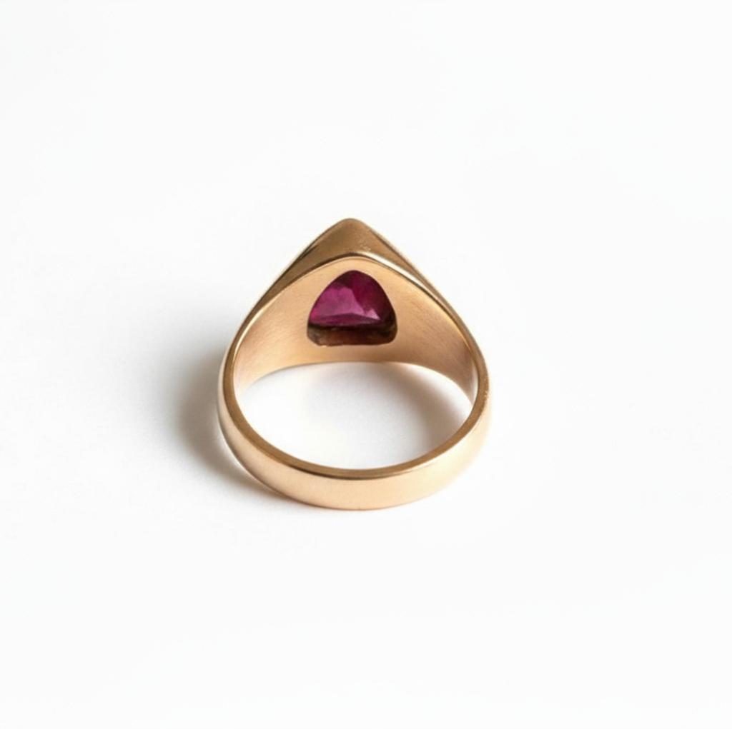 Naturlig Röd Rubinring, 22K Guldfyllning, 925 Sterlingsilverring, Rubin Signetring, Triangelformad Ring, Ren Kopparring, Löftesring
