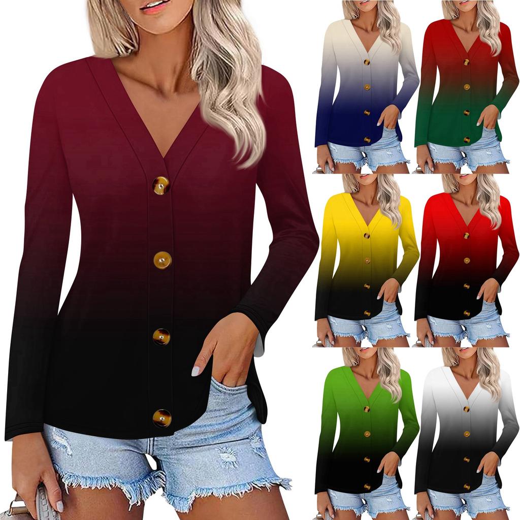 Damenmode Lässig Bedrucktes Button-Down-Hemd Langarm-Tops