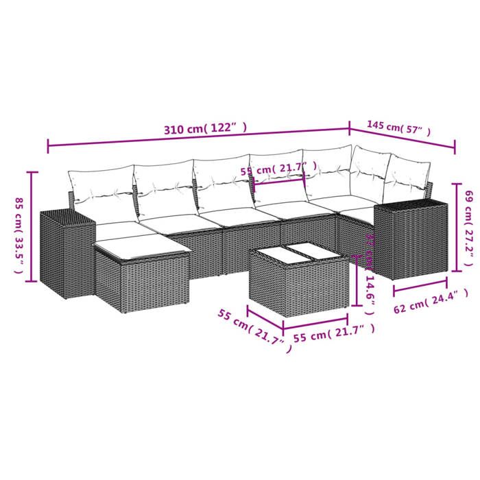 VidaXL Garden Lounge Set with Cushions 8 Pcs, Patio Sofas, Furniture Set, Outdoor Terrace Furniture, Brown 3222892