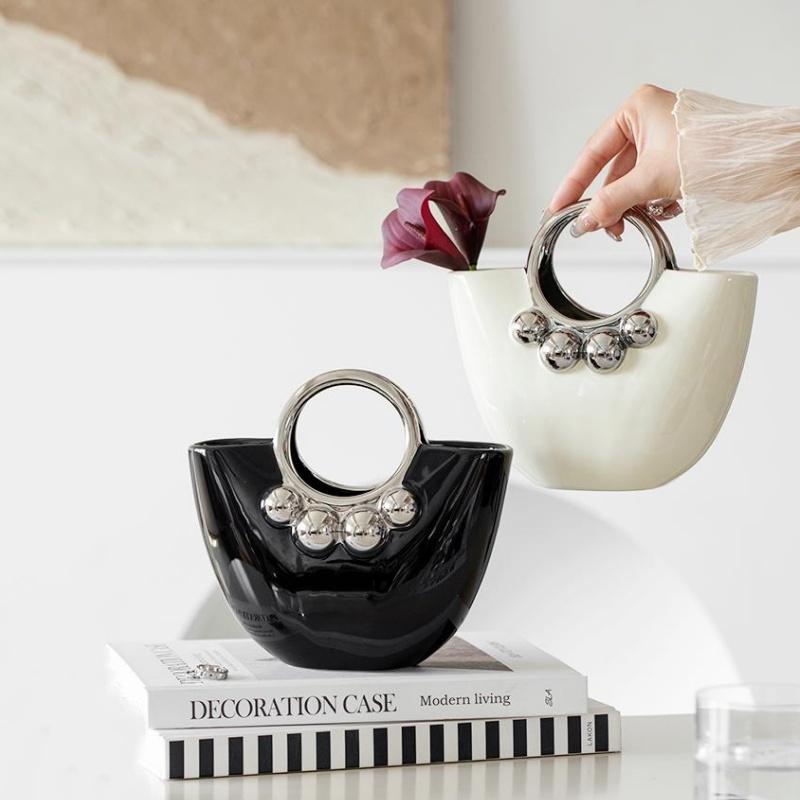 

Ceramic Vase Handbag Cartoon Bags Flower Arrangement Accessories Porcelain Crafts Flower Vase Home Decoration Accessories