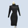 Withdraw from Cupboard High Quality Thick Turtleneck Raglan Pure Color Mid Length Long Length Long Sleeves Knitting Sweater Silm Sheath Bottom Dress