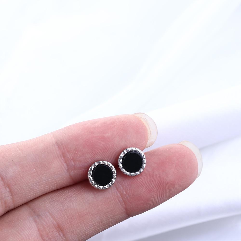 Punk Hip Hop Earrings for Men Black Agate Stud Earring Korean Style Earrings Fashion Jewelry