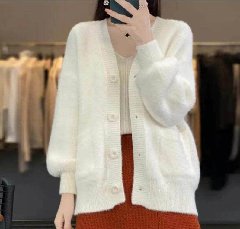 2025 autumn and winter new lazy style imitation mink knitted cardigan women s versatile long-sleeved sweater jacket top women s clothing one size fits all