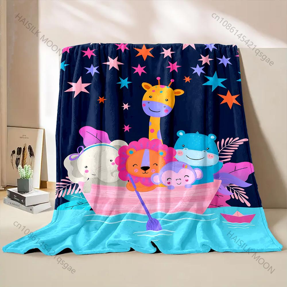 Cartoon Animal Park Printed Blanket Warm and Soft for Home Travel Blanket Sofa Bedding Camping Picnic Car Office Cover Blanket