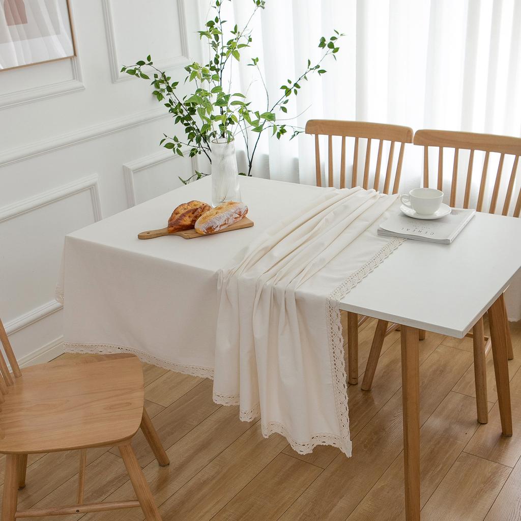 Tablecloth Natural Plain Color Table and Chair Cotton and Linen Tablecloth Cover White Tablecloth Dust-proof Coffee Table Cover