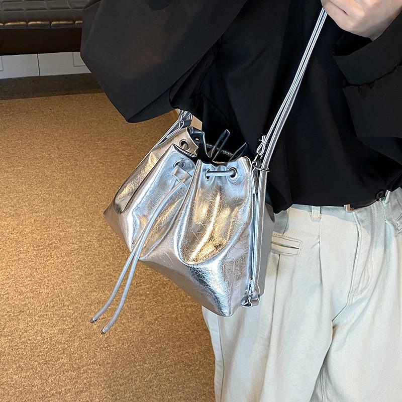 Chic Pu Leather Bucket Bag For Women 2024 Summer Trendy Multipurpose Backpack