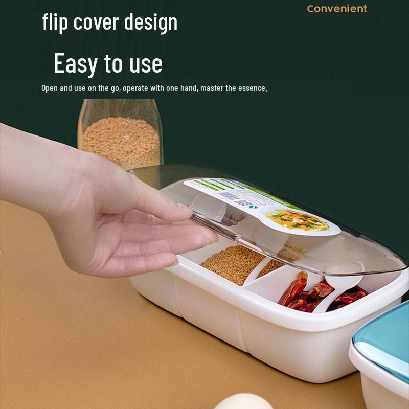CHAHUA Plastic 3-Compartment Seasoning Box with Spoon