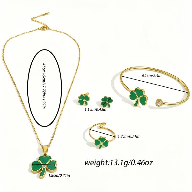 4pcs Advanced Sense Luxury stainless steel non-fading hypoallergenic green leaf jewelry set suitable for daily wear and holiday travel Also suitable