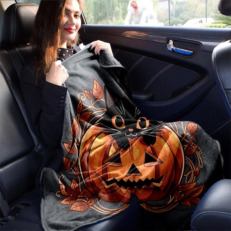 1pc Pumpkin and Flowers Cat Blanket  Seasonal Home Decorative Throw for Room, Gift Idea for Friend, Living Room, Travel, Camping, Car Blankets