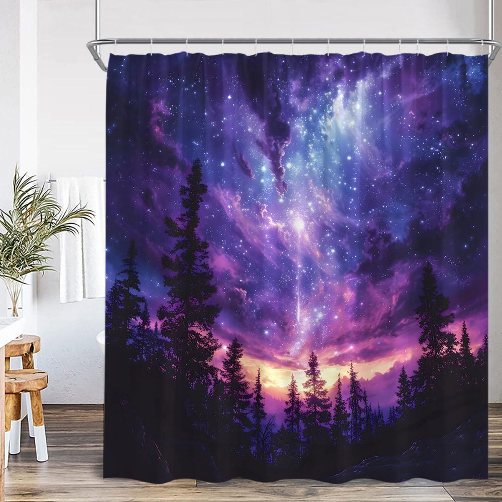 Fantasy Sky Meteor Shower Curtain Full Moon Space Universe Forest Cloud Magic Astrology Polyester Bath Curtain Decor With Hook
