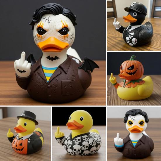 Halloween Middle Finger Duck Spooky Skull Bat Pumpkin Duck Figurine Resin Desktop Ornament for Holiday Home Office Decor