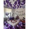 Purple and black birthday balloons, Happy Birthday party decorations, metallic silver latex balloons, heart-shaped balloons
