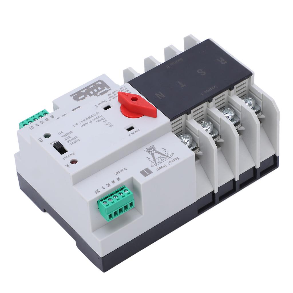 4P Dual Power Automatic Transfer Switch Uninterrupted Toggle Controller for Home Appliance AC230V Coil 63A