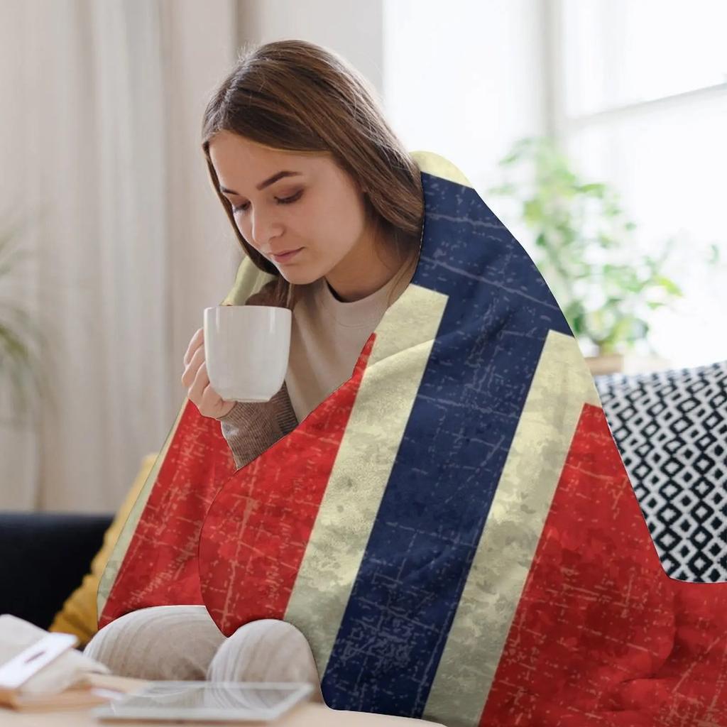 Vintage Aged Norway Flag Throw Blanket Breathable Lightweight Blanket for Adults Kids