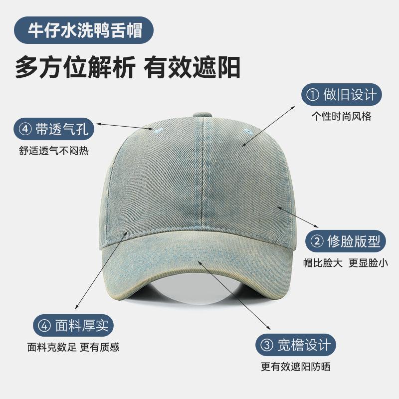 Cross-border Sunshade Face Shown Small Cap Washed Old Minimalist Cowboy Hat Custom Printing Embroidered LOGO Baseball Cap 100%
