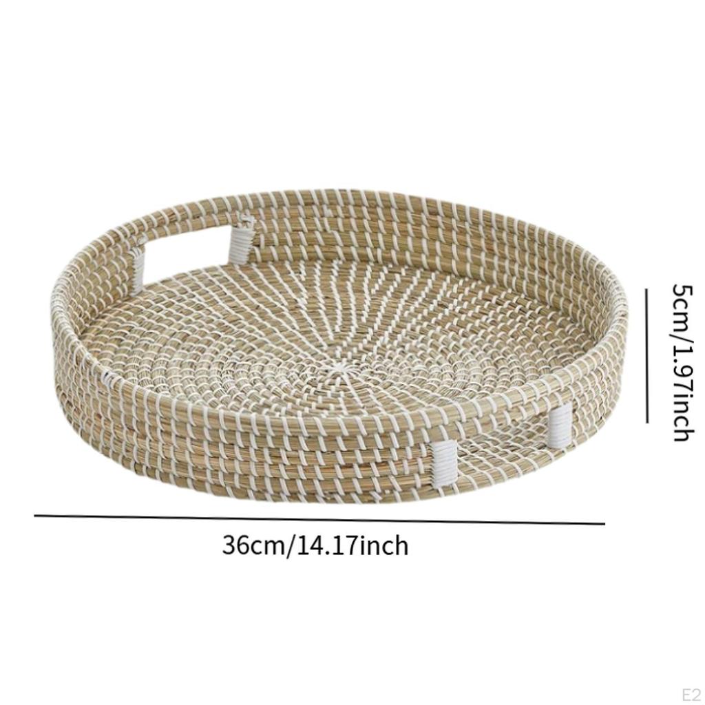 Seagrass Serving Basket Grass Weaving Tray Ottoman Platter Sea Fruit for Coffee