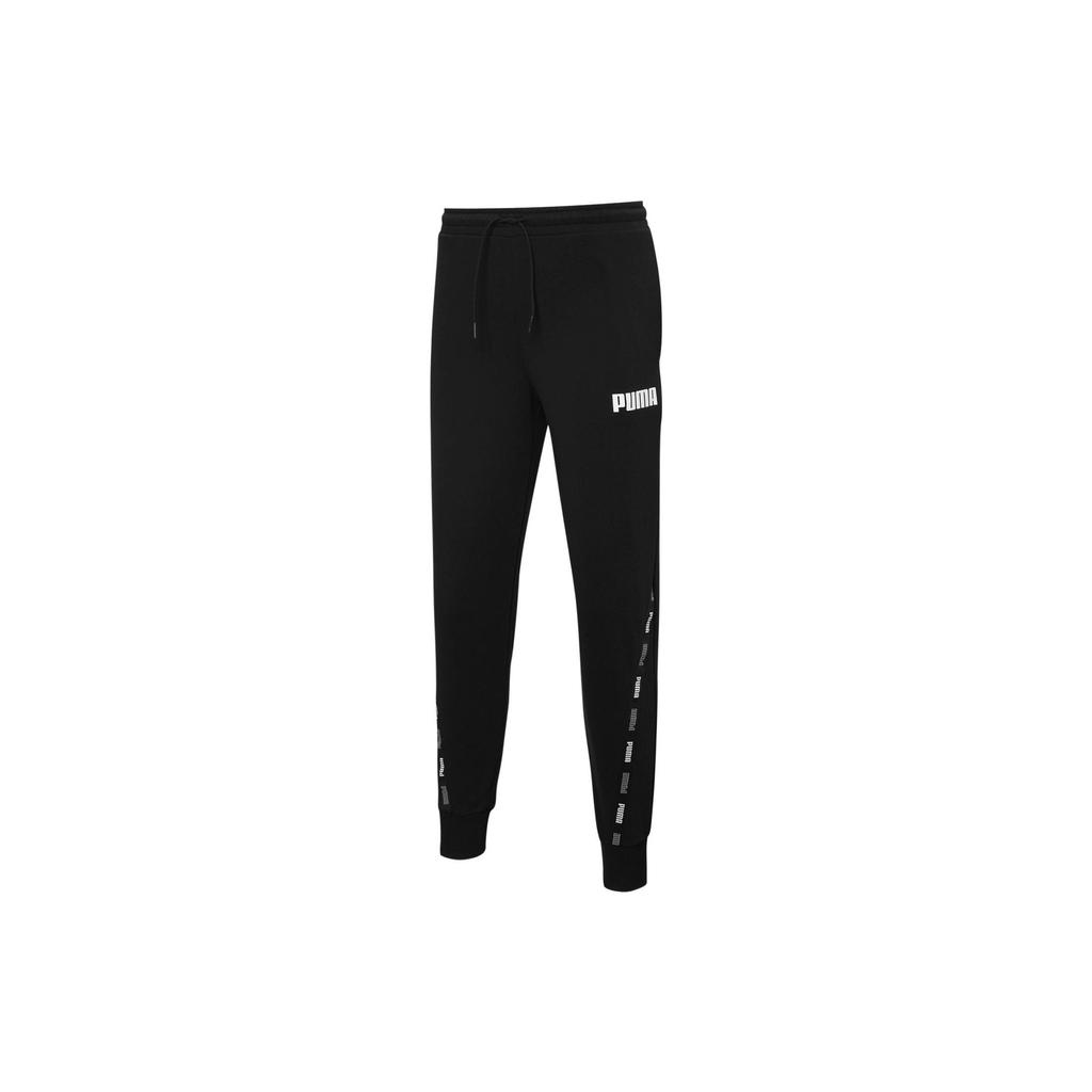 Puma Logo Print Elastic Waist Long Mid Rise Knitted Sports Pants Men bottoms Black 671982-01