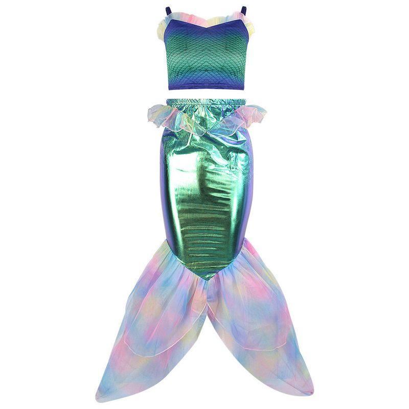 

Mermaid Swimsuit Cosplay Outfit, Mermaid-Style Two-Piece Lace Patchwork Strapless Skirt Set Mermaid Swimsuit 110