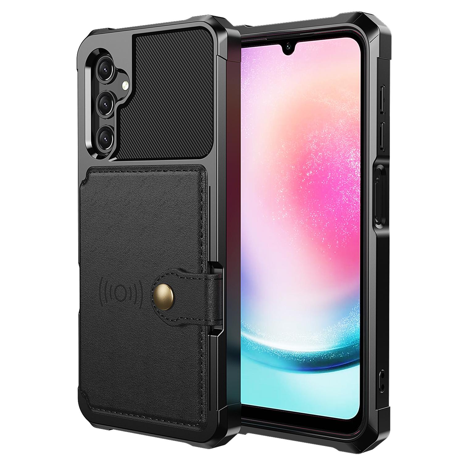 

For Samsung Galaxy A24 4G (162.1 x 77.6 x 8.3mm) PU Leather Coated TPU Anti-Scratch Case Card Holder Kickstand Phone Cover Black