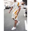 Men's 2-Piece Turquoise Blue and White Striped 3D Digital Print Short Sleeve and Shorts Set - All-Season Knitted Swimwear