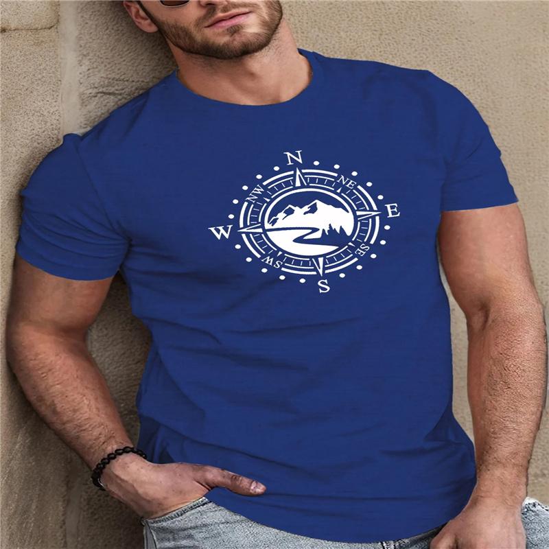 Summer Unisexs 100 Cotton Casual Loose Large Compass Pattern Printed Sports Comfortable Round Neck Short Sleeve Tshirt Top