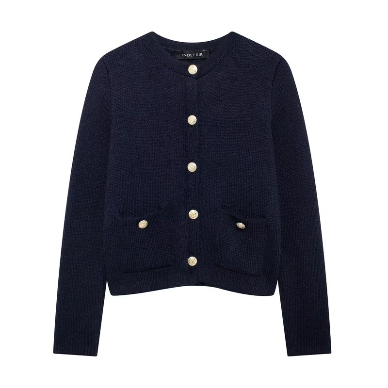 

Kaslead New Arrival Women s Clothing Fashion Style Fashion Minimalist Gold Decorated Row Button Knitting Outwear 6427144 Dark Blue S