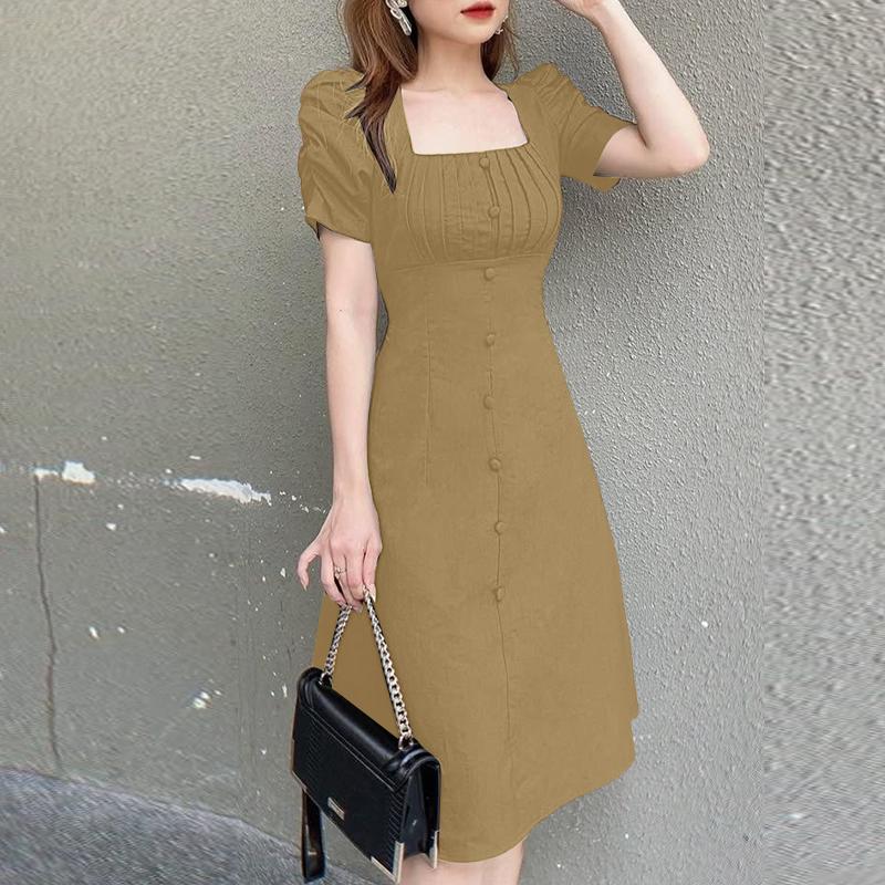 

ZANZEA Женское повседневное летнее платье с квадратным воротником и коротким рукавом 5XL хаки