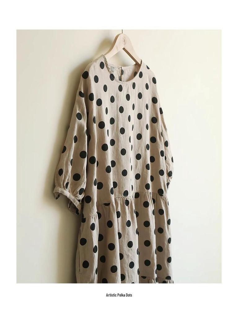 2025 Autumn/Winter Artistic A-line Skirt with Pockets and 3/4 Sleeves