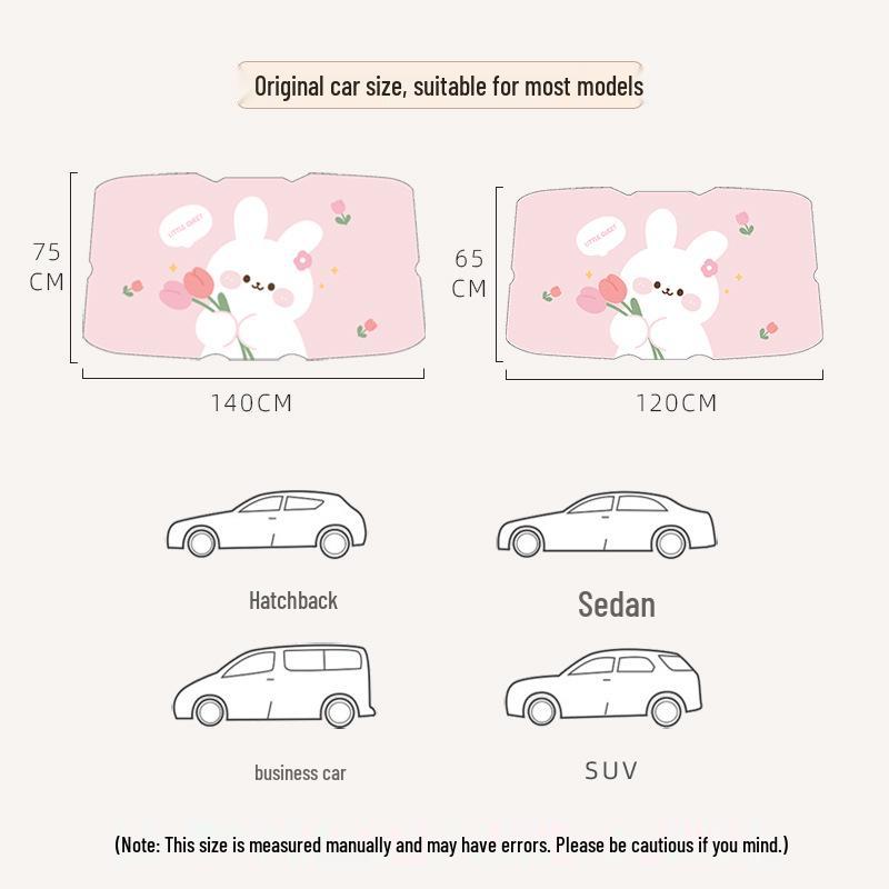Cute Cartoon Bear & Rabbit Car Sunshade - Creative Summer Windshield Heat Insulation & UV Protection