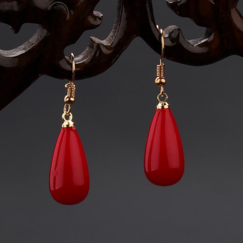 Chinese Style Red Water Drop Earrings for Bridal Wedding and Studio Photography Props