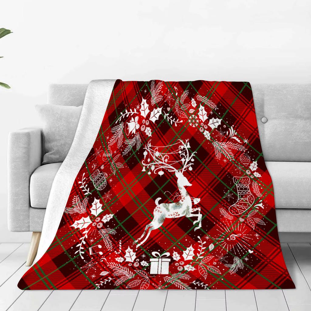 Merry Christmas Reindeer Snowflake Flannel Blanket-Bed Blanket&Throw Blanket Soft Comfortable, Ideal for Home Decoration Gifting