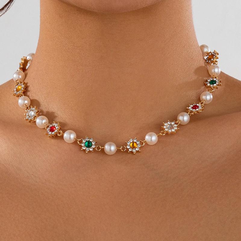 1 Stück Elegante Imitationsperlenkette für Damen Kragen Wed Braut Goth Strass Choker Party Schmuck Geschenke Neu