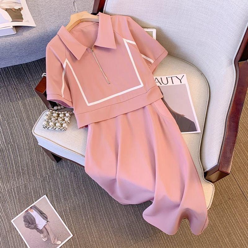 Plus Size Stylish Two-Piece Look Polo Dress - Summer Casual Short Sleeve Slimming Skirt