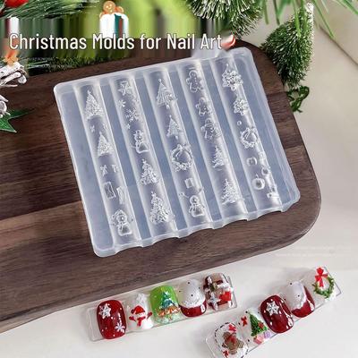 3D Christmas Nail Art Molds: Snowflake & Tree Silicone Decorations