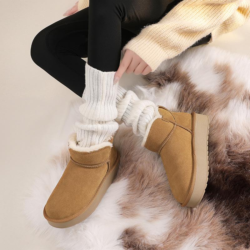 Streng ausgewählte Samt-Schneestiefel mit dicker Sohle für Damen Winter neue Samt verdickte wasserdichte Muffin-Kurzschaft-Erhöhung Baumwollschuhe für Damen