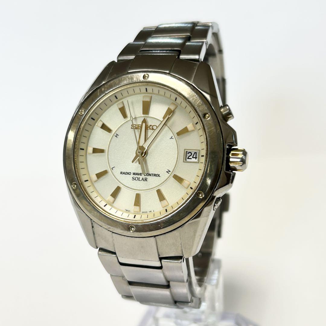 

[USED] Working Seiko 7B42-0AJ0 with genuine band, radio-controlled solar watch, titanium