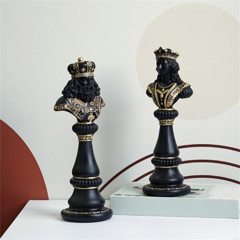62KD Czarno-Biała Statua Szachowa Królowa/Król/Koń Rzeźba do Wyrafinowanej Dekoracji Domu i Biura Klasyczny Design