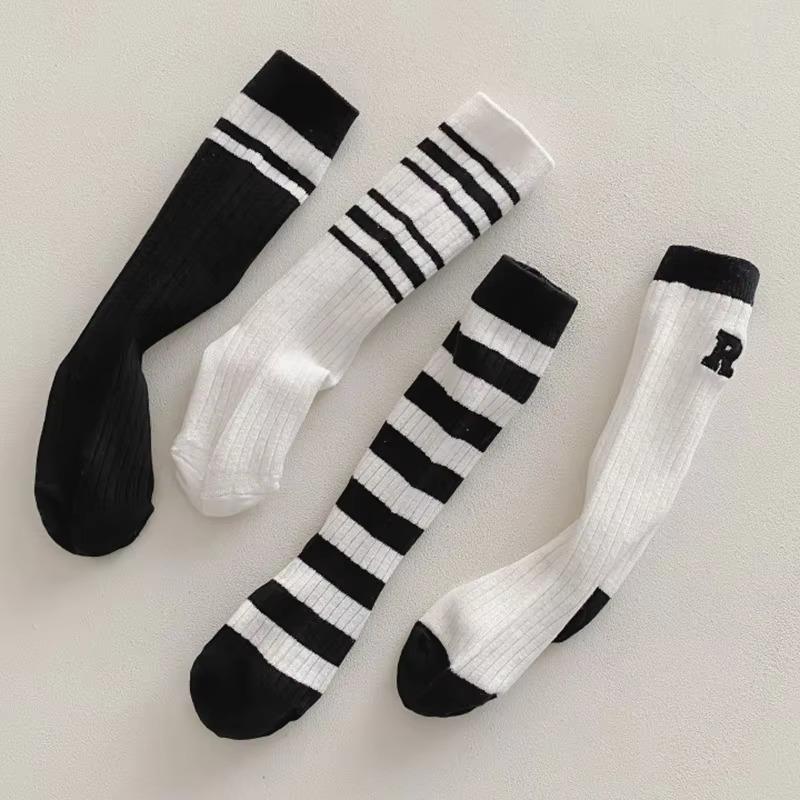 Spring Autumn Baby Cotton Kids Floor Sport Stockings New Korean White Black Striped Knee High Long Socks for Children Clothes